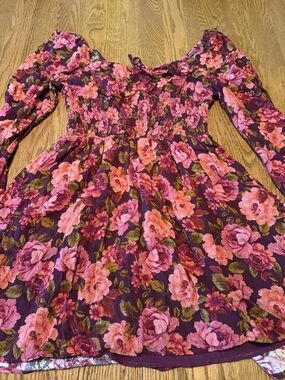 Altar’d State Floral Long-Sleeve Shirred Waist Dress